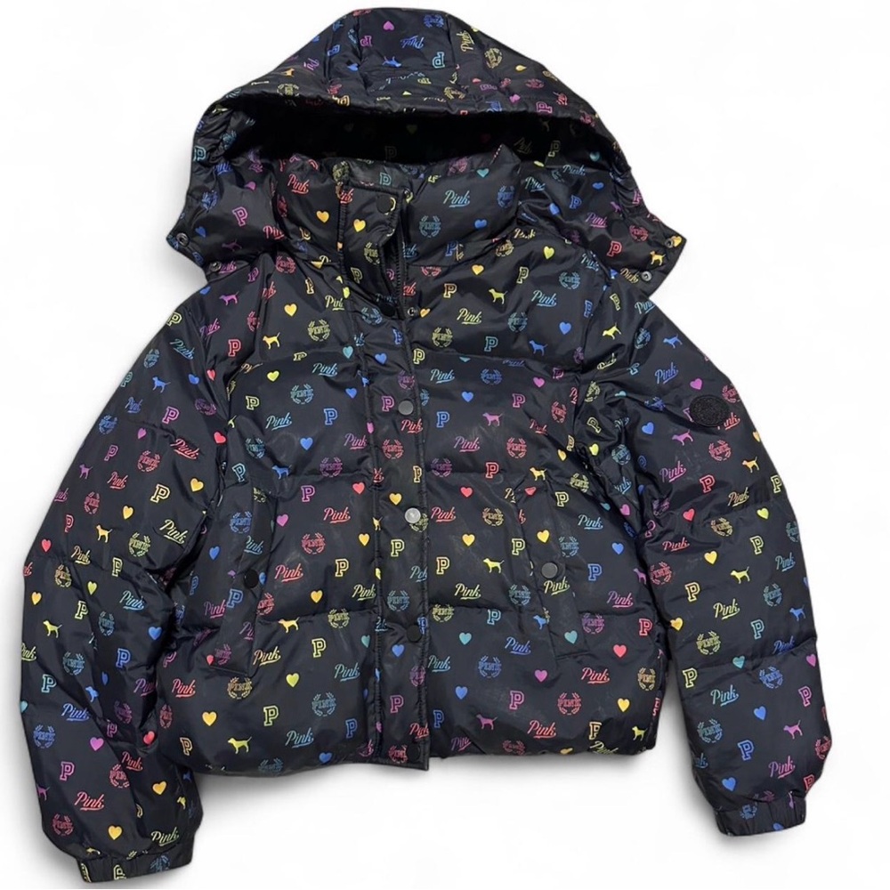 Victoria's Secret Black Multicolor Puffer Jacket